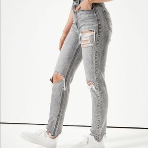 american eagle black faded mom jeans